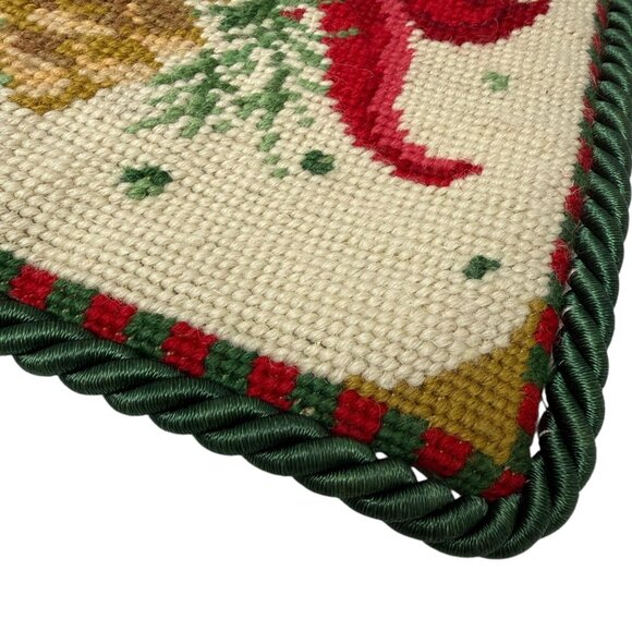 Christmas Needlepoint Pillow Cover Holly and Pine Cones Vintage Holiday Decor - Picture 6 of 10